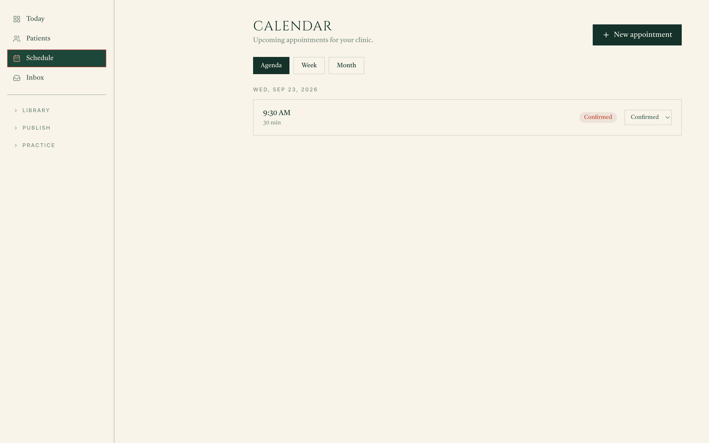 Arogyam calendar in agenda view