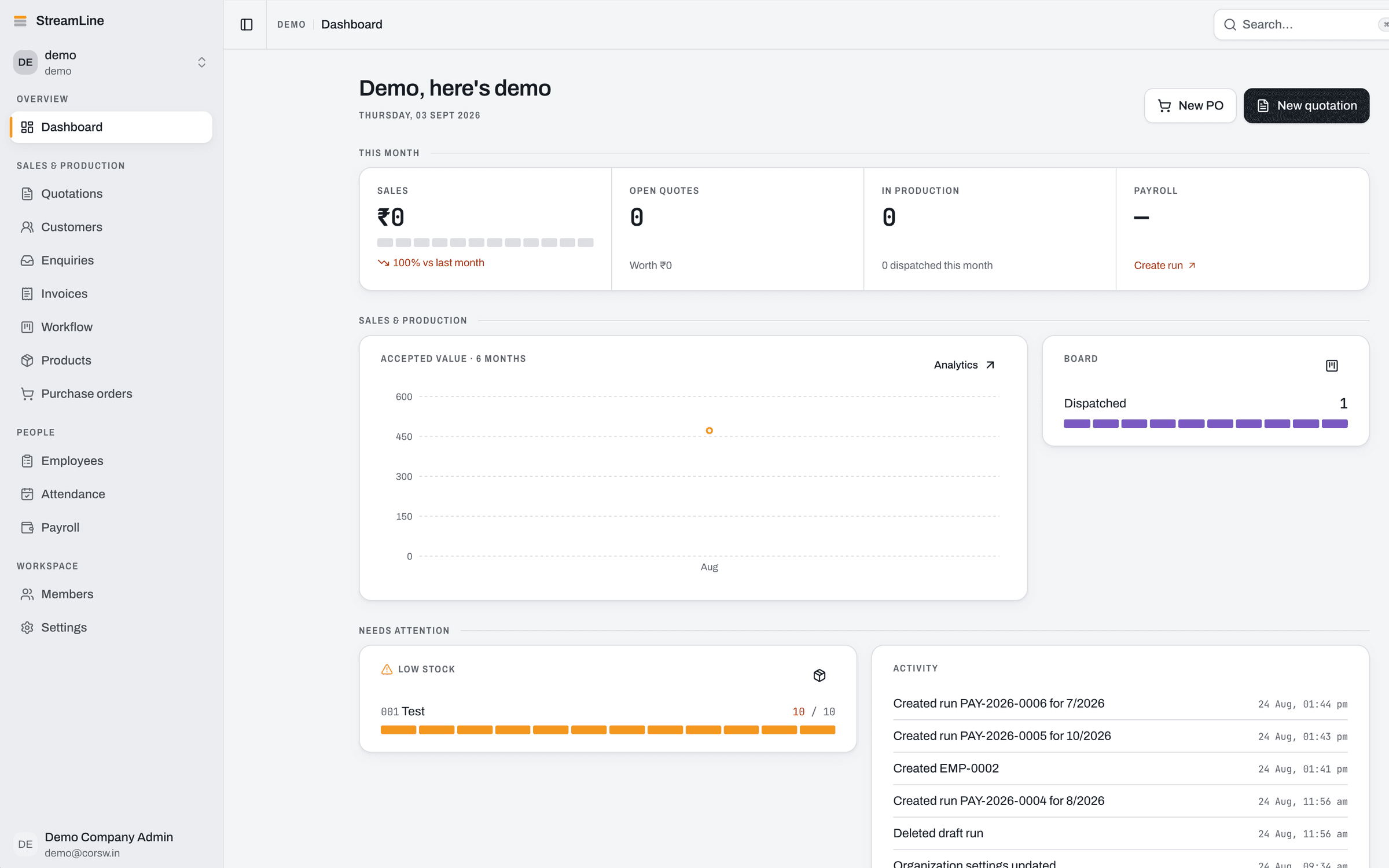 StreamLine dashboard